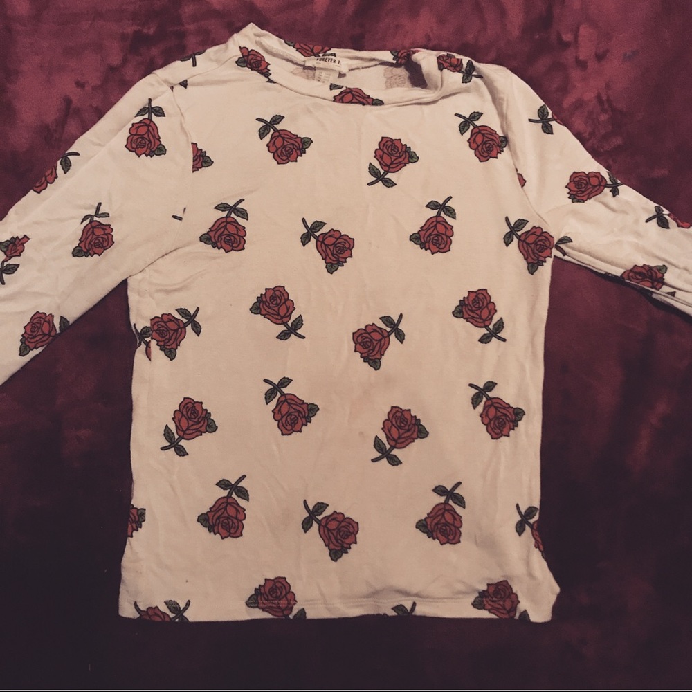 White Long Sleeve Rose Shirt